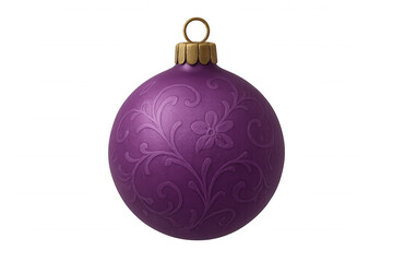 Purple christmas bauble with ornate floral pattern, celebrating winter holidays and festive season, transparent background