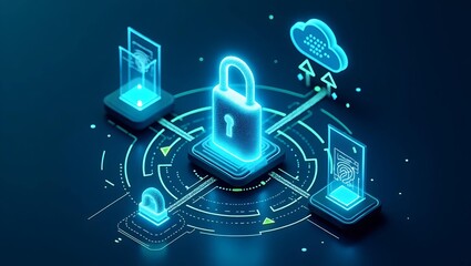 A digital representation of cybersecurity, featuring a glowing padlock and cloud, symbolizing data protection and encryption.