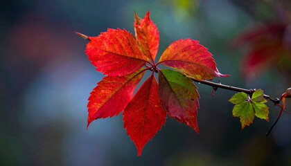 Obraz premium Vibrant autumn leaf on a branch