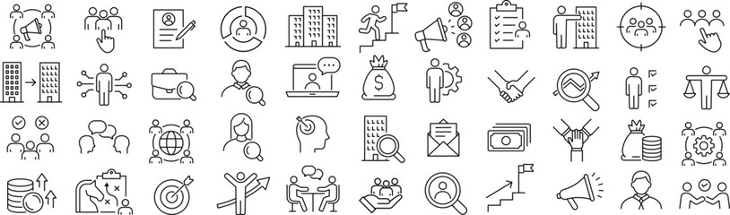 ベクターでモノクロのリクルートに関する線画アイコンセット
