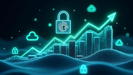A digital illustration of a secure lock symbol with a fingerprint, representing cybersecurity and data protection.