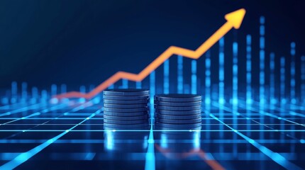 A sleek, modern digital visualization and 3D render illustrating the concept of market growth and digital finance.