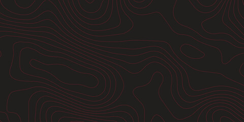 Ultra wide panoramic abstract topographic map red contour lines black background terrain path geographic mapping cartography scheme vector artwork for decoration
