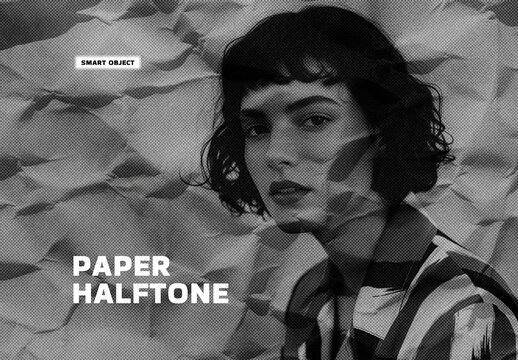 Paper Halftone Photo Effect Mockup
