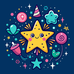 Naklejka premium happy birthday card with stars