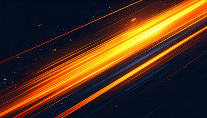 Abstract image featuring dynamic streaks of bright orange and yellow light against a dark blue and black background, creating a sense of speed and motion.