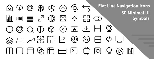 Flat Line Navigation Icons - 50 Minimal UI Symbols