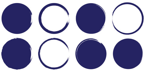 Paint brush blob, circle shape, round chalk bubble, charcoal button, ink stain, grunge edge border hand drawn. Hand drawn circle line sketch set. Circular vector image. eps 10