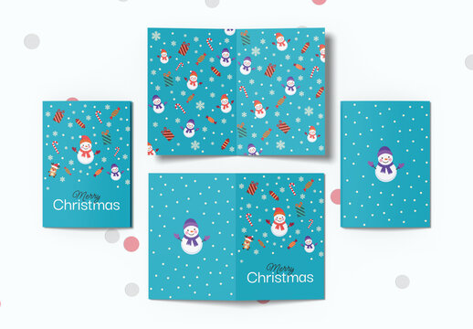 Christmas Greeting Card Template with Snowman Pattern Illustration