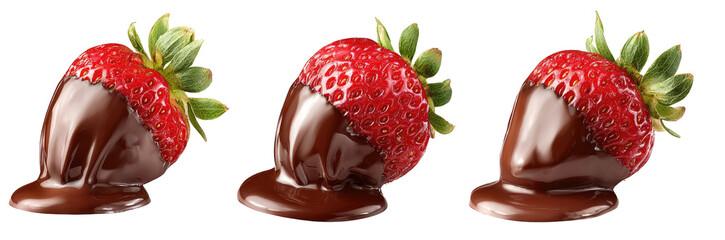 Three strawberries dipped in melted chocolate