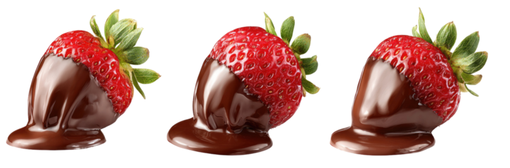 Three strawberries dipped in melted chocolate