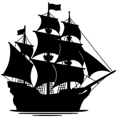 Vintage Sailing Ship Silhouette � Classic Galleon Vector © sasmitadanyl