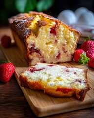Delicious Strawberry Loaf Cake: Freshly Baked Dessert with Juicy Strawberries, Perfect for Tea Time and Sweet Indulgence