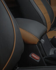 Modern car interior with custom black and brown leather seats © dit