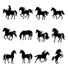 set of horses silhouettes
