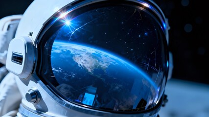 Astronaut Helmet Visor Reflection — Earth & Stars