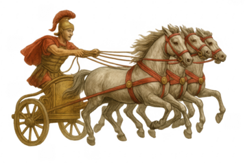 Roman charioteer driving quadriga with four horses