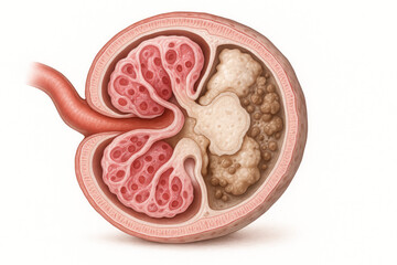 Human Kidney Cross-Section with Tumors - Anatomical Illustration