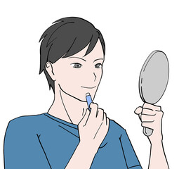 リップクリームを塗る男性のイラスト