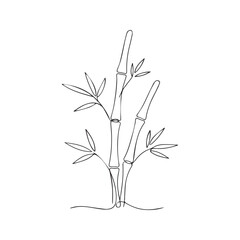 Continuous single one line drawing of a bamboo plant. Minimalist Asian botanical illustration. Modern abstract art for logo, wall decor, poster print. Vector graphic isolated on white background.
