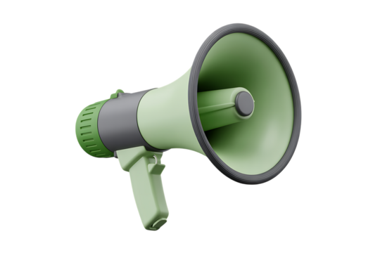 Classic green megaphone ready to amplify announcements and public addresses clearly isolated on transparent background