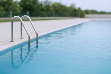 Inviting Swimming Pool with Clear Blue Water and Metal Ladder for Summer Recreation