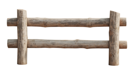 Rustic wooden fence section natural material outdoor barrier rural barrier isolated on transparent background