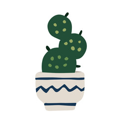 Flat Design Potted Cactus with Dark Green Color in a Modern Container