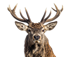 Majestic Deer Close-Up with Impressive Antlers – PNG Isolated
