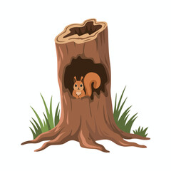 Squirrel in tree stump vector illustration wildlife animal forest nature cute rodent cartoon woodland creature design