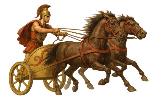 Greek warrior driving chariot with two horses