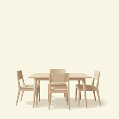 Minimalist Vector Illustration of Dining Table with Chairs in Neutral Tones in Modern Style