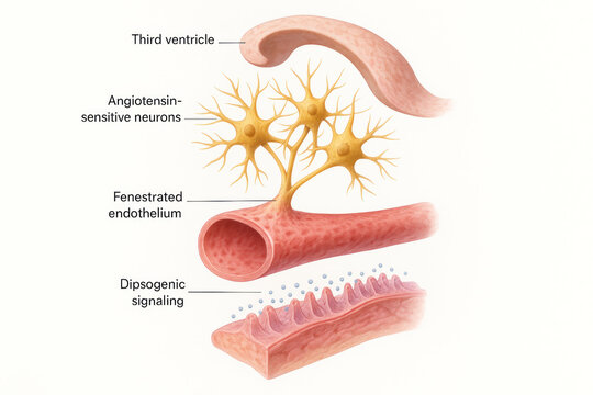 Angiotensin-Sensitive Neurons, Fenestrated Endothelium, and Dipsogenic Signaling in the Brain