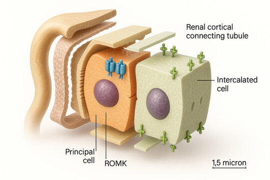 Renal Cortical Connecting Tubule Illustration: Principal and Intercalated Cells