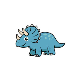 Cute cartoon Triceratops dinosaur illustration. Blue three-horned dinosaur with smiling face. Fun prehistoric animal design for kids, decoration, and education