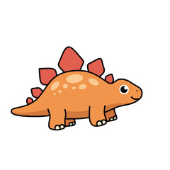Cartoon Stegosaurus dinosaur illustration. Cute orange dino with plates on its back and smiling face. Fun prehistoric animal design for kids, art, and learning
