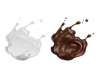 PNG Set Of Milk And Chocolate Splash 3D Rendering