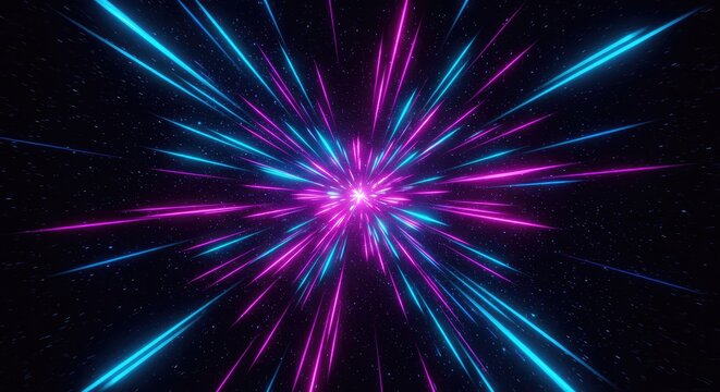 Abstract Glowing Speed Lines with Starry Background in Blue and Pink - Powered by Adobe