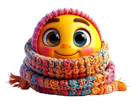 Playful Smiling Emoji Wearing Comfy Scarf – Cutout