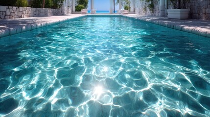 Sparkling Swimming Pool Water Texture with Light Reflections on a Summer Day