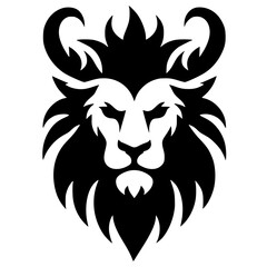 Silhouette of a lion face with horns