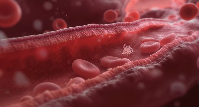 Blood vessel illustration with red blood cells, medical and scientific concepts - Powered by Adobe