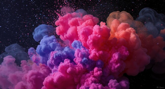 Colorful Abstract Cloud Explosion with Starry Background