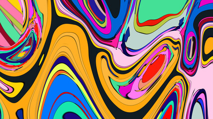 Psychedelic Fluid Rainbow Background with Vibrant Swirls and Trippy Gradient Colors for EDM and Festival Design