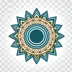 Naklejka premium Decorative circular design with teal and gold colors floral pattern.