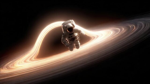 Astronaut in the blackhole: An astronaut floats fearlessly towards a swirling black hole. This surreal scene depicts the vastness of space, the wonders of exploration.