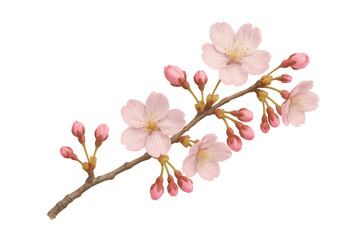 Pink cherry blossoms blooming on branch, sakura flowers budding, celebrating spring season, transparent background