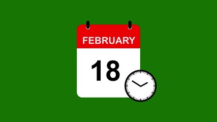 February 18 Calendar with Time Icon Animation. Daily Calendar February 18 and Time Icon Animation.