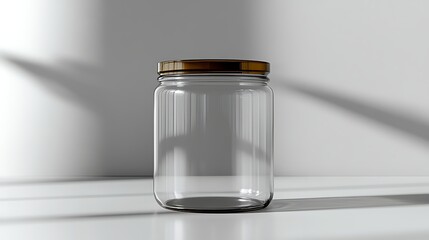 Clear glass jar with metal lid mockup clean product presentation empty container display