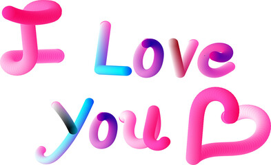 Colorful 3D Gradient ‘I Love You’ Text with Heart Shape on Transparent Background